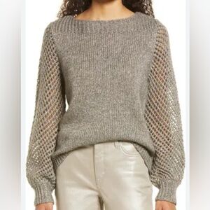 Tommy Bahama Metallic Gray Sweater with Mesh Sleeves